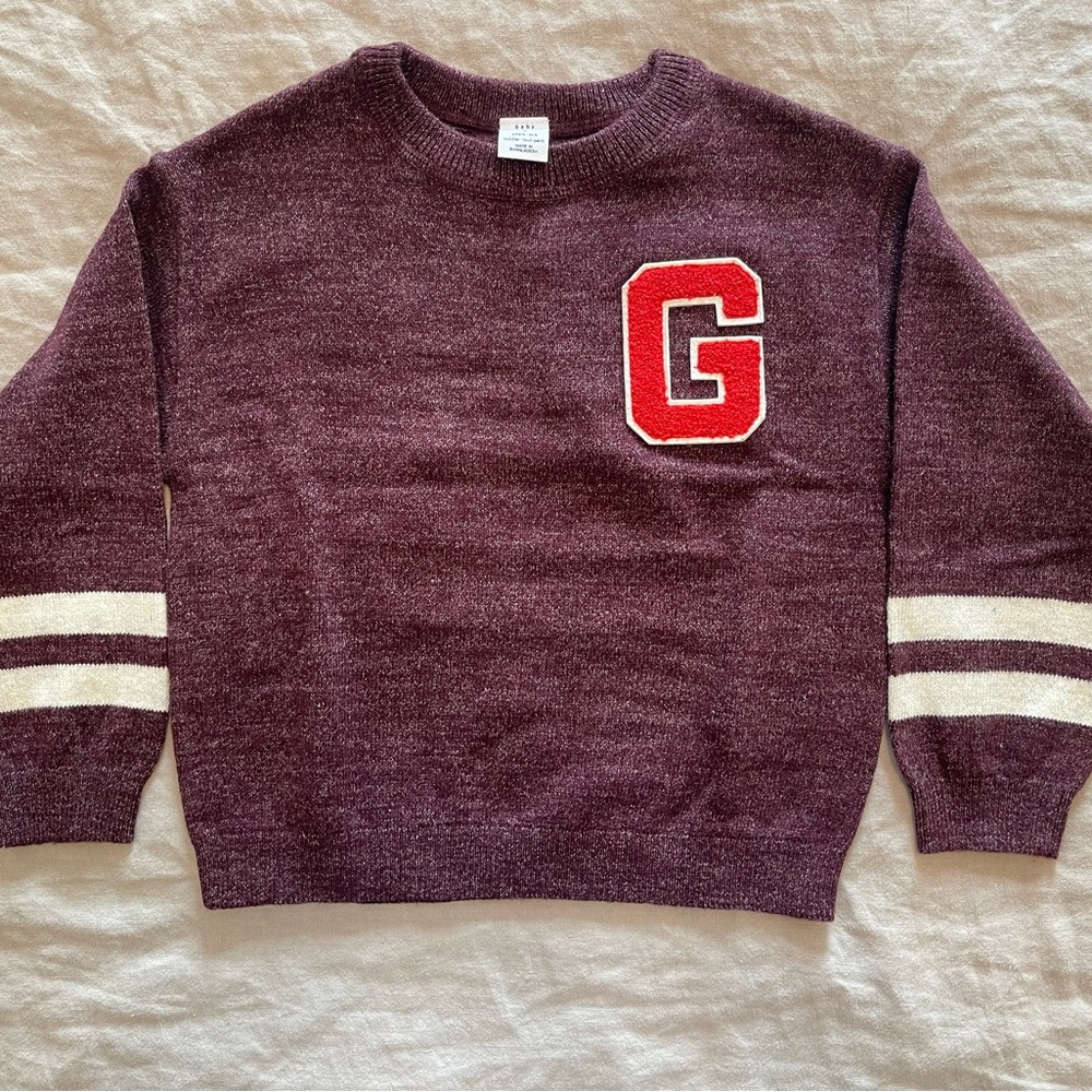 Ganni Maroon Sweater with Cream Stripes